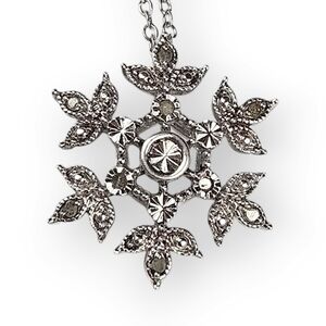 Diamond Snowflake Pendant Chain Necklace Sterling 925 Silver Rhodium Plated